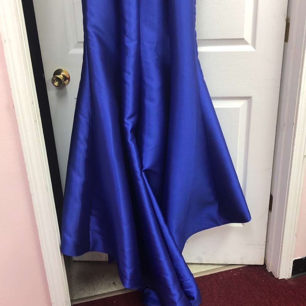 NET BLUE SATIN MERMAID DRESS - Picture 6 of 7